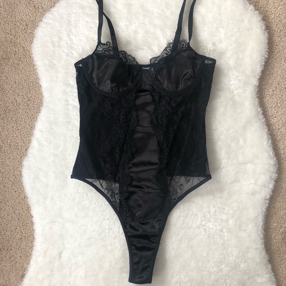 Tops - NWOT Black Lace Thong Bodysuit with Adjustable Straps